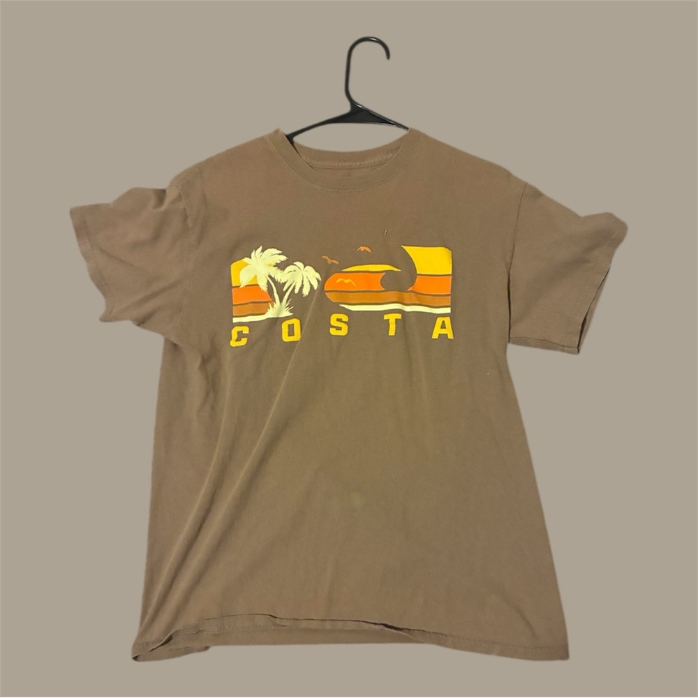 Costa Tan Graphic Tee with Yellow Accents
